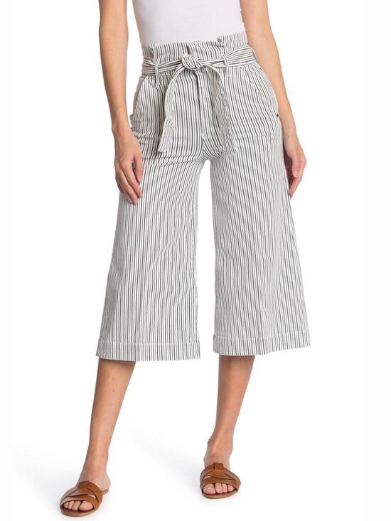 FRAME Pants - Frame White Striped Belted High Rise Wide Leg Cropped Culotte Pants Size 25